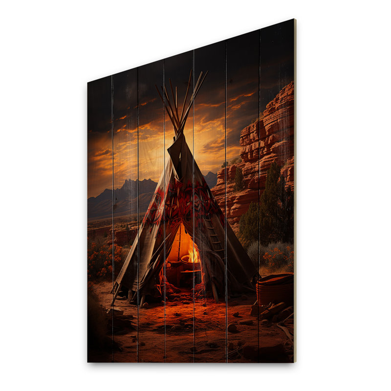 Tipi orange orange embrassant la tradition I - impression de paysages urbains sur bois de pin naturel