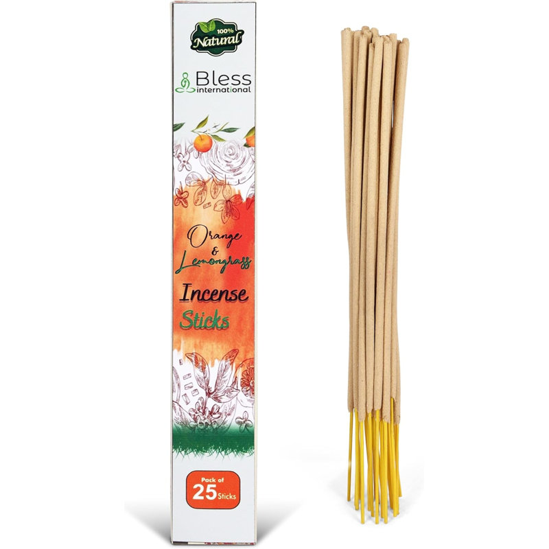 100%-Natural-Incense-Sticks Handmade-Hand-Dipped Organic-Chemicals-Free for-Purification, Orange & Lemon Grass