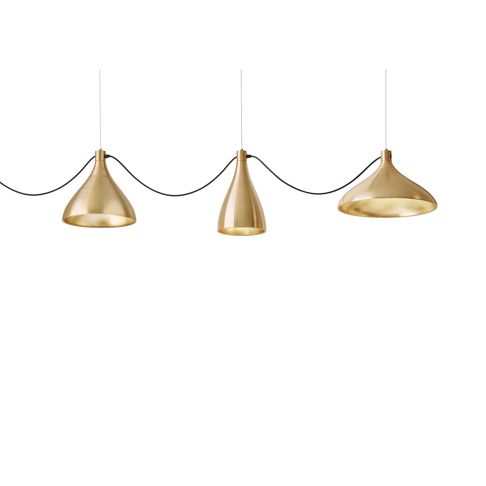 Swell Dimmable 3-Light Pendant, Brass, 134" H x 120" W x 16" D