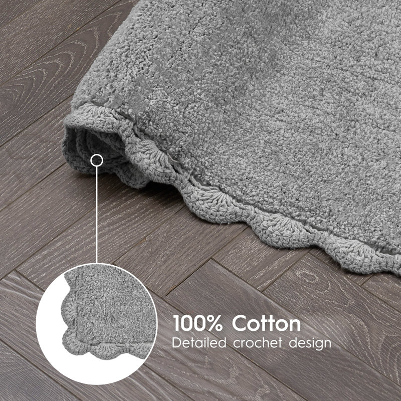 Laura Ashley Heathered Crochet Border Bath Rug, Set of 2 - 32" L x 20" W / 24" L x 17" W, Dark Gray