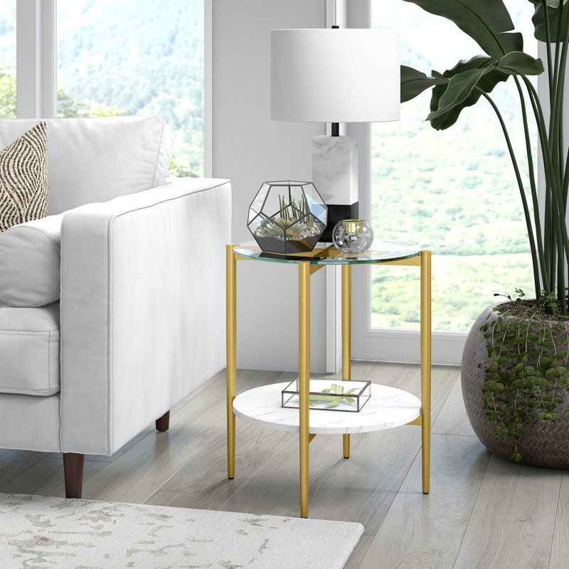 Otto Glass Top End Table, Gold/Faux Marble