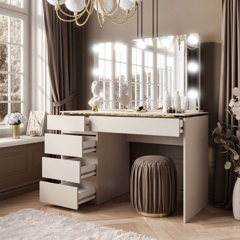 Algert GOLD Dressing Table with Mirror LED
