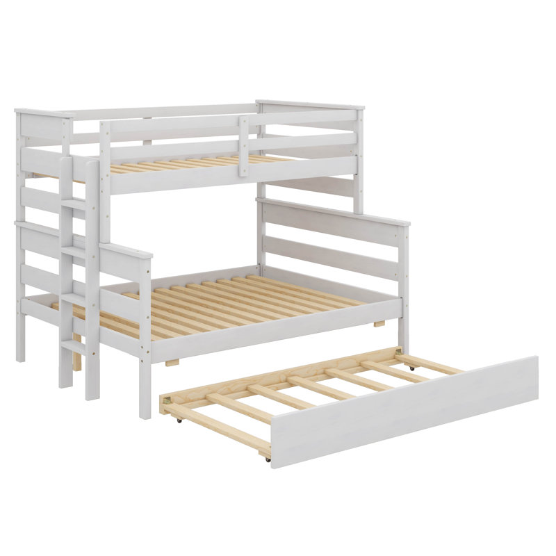 Lit superposé simple au-dessus d'un lit double avec lit escamotable Wood, Blanc