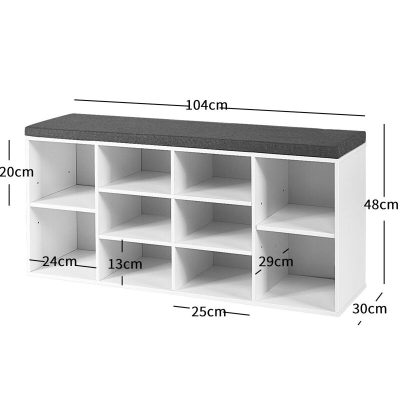10 Pair Shoe Storage Bench, White
