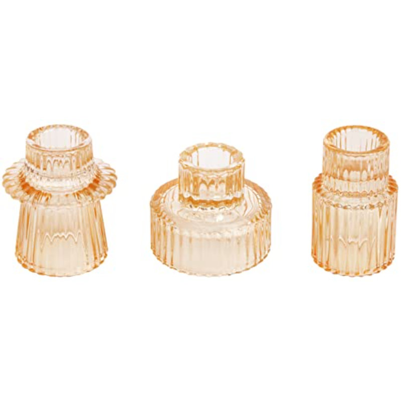 Glass Candlestick Holders Tealight Candle Holders For Table Centerpieces, Wedding Decor And Dinner Party (3 Pcs, Yellow)