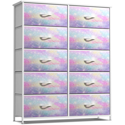  Commode 10 tiroirs avec structure en acier et bacs en tissu teinté arc-en-ciel
