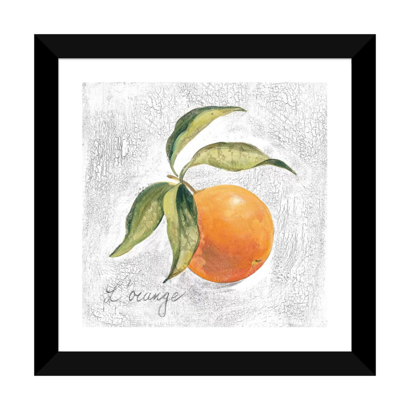 «L Orange on White» par Silvia Vassileva - reproduction d'art, Blanc, H 24 po x l 24 po x p 1 po, Papier encadré noir