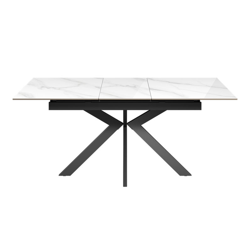 Extendable Metal Base Dining Table, 75cm H x 130cm L x 80cm W, White Gloss