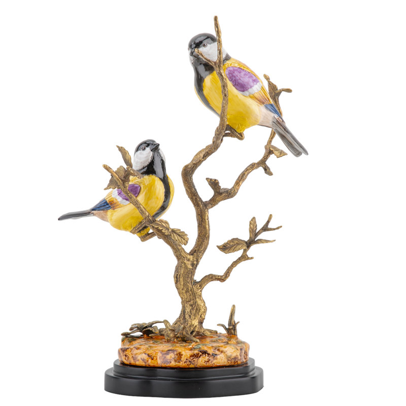 Porcelain Finches Figurine Tree Branch With Bronze Ormolu In Bird Figure Collection