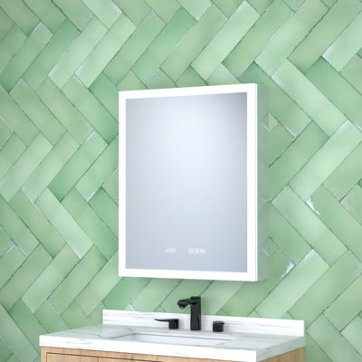 24 In. W X 30 Hsilver Aluminumsurface Mountmedicine Cabinethigh - Definition Mirrorintegrated Ledtime/Temperature Displaysoft Close Hinges Cabinetmirror Ledclockhigh Density Led Stripssilent