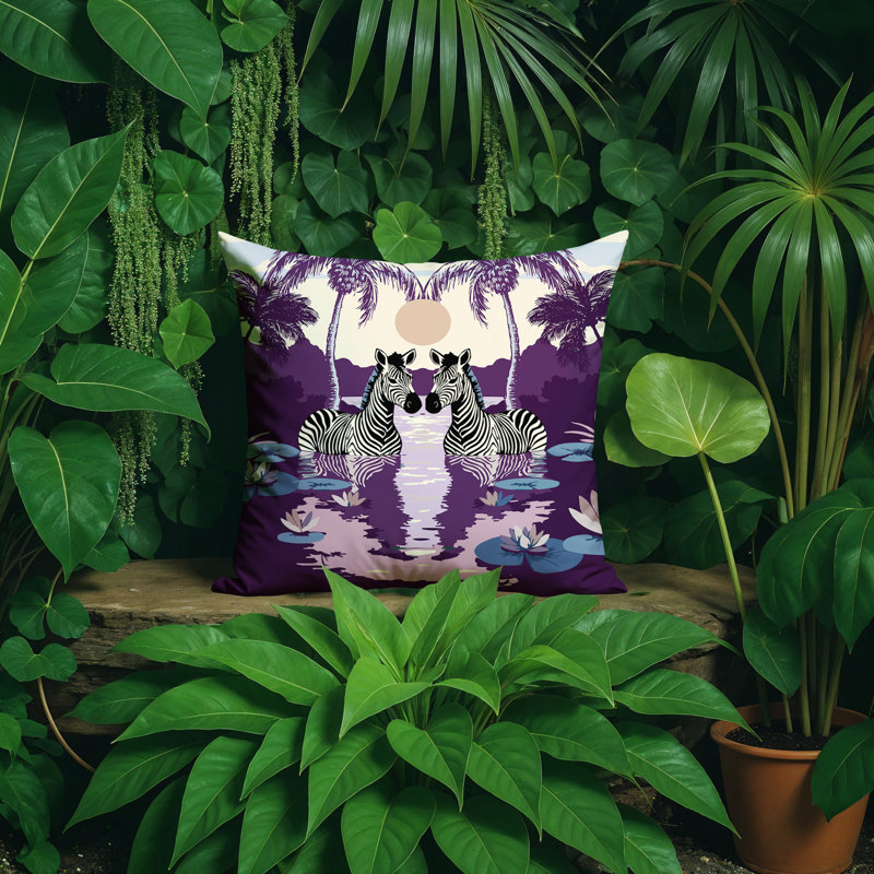 Oreiller carré réversible intérieur / extérieur Alva Zebra, Mauve, Carré 19 po