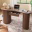 Bureau d'ordinateur 59 pouces de forme ovale avec porte coulissante en tambour, bureau de direction avec tiroir et armoire de rangement cachée-498732501