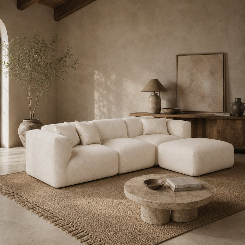 Canapé d'angle infonuagique de luxe de 122 pouces avec pouf pour salon moderne