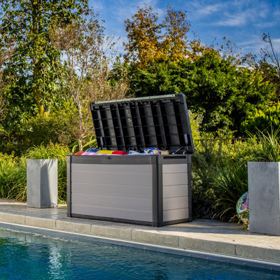 Keter Premier 100 Gallon Durable Resin Outdoor Storage And Organization Deck Box Ideal For Garden Patio Furniture And Supplies, Grey