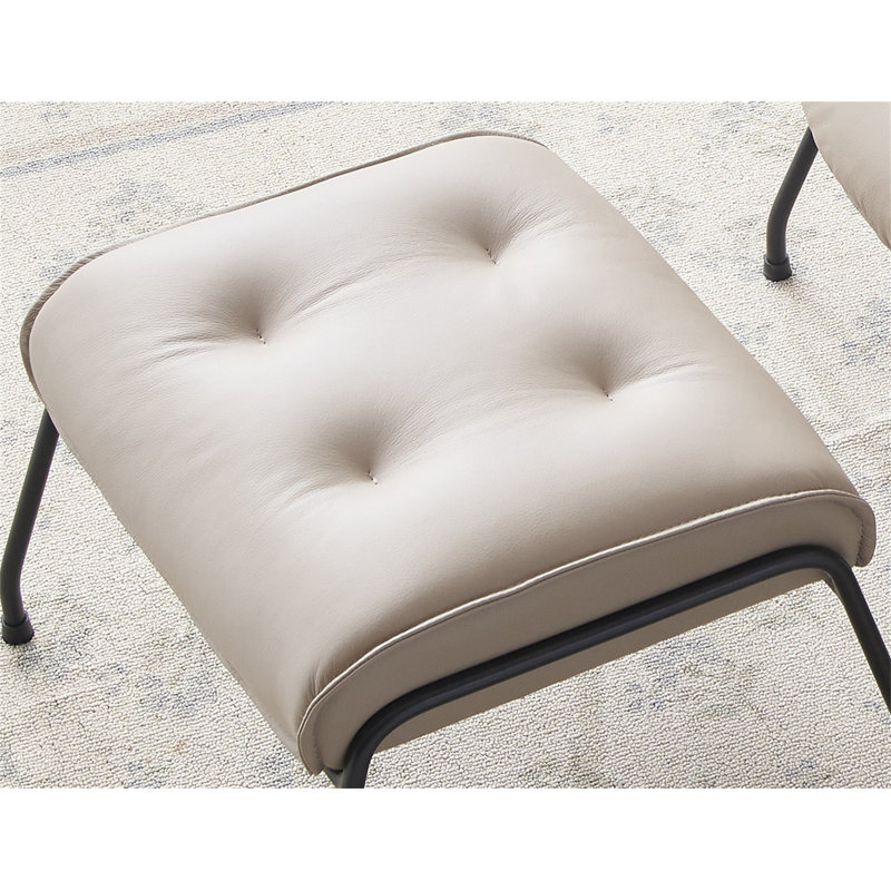 Fauteuil d'appoint et repose-pieds en cuir grainé kaki Zusa