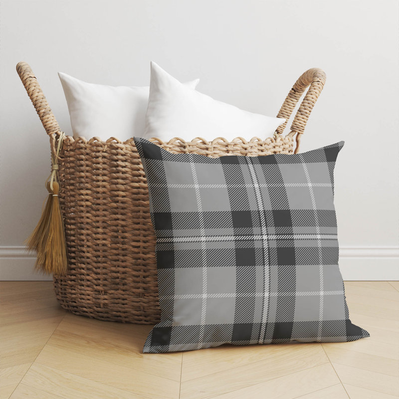 Coussin Tartan, H 16 po x l 16 po, Gris