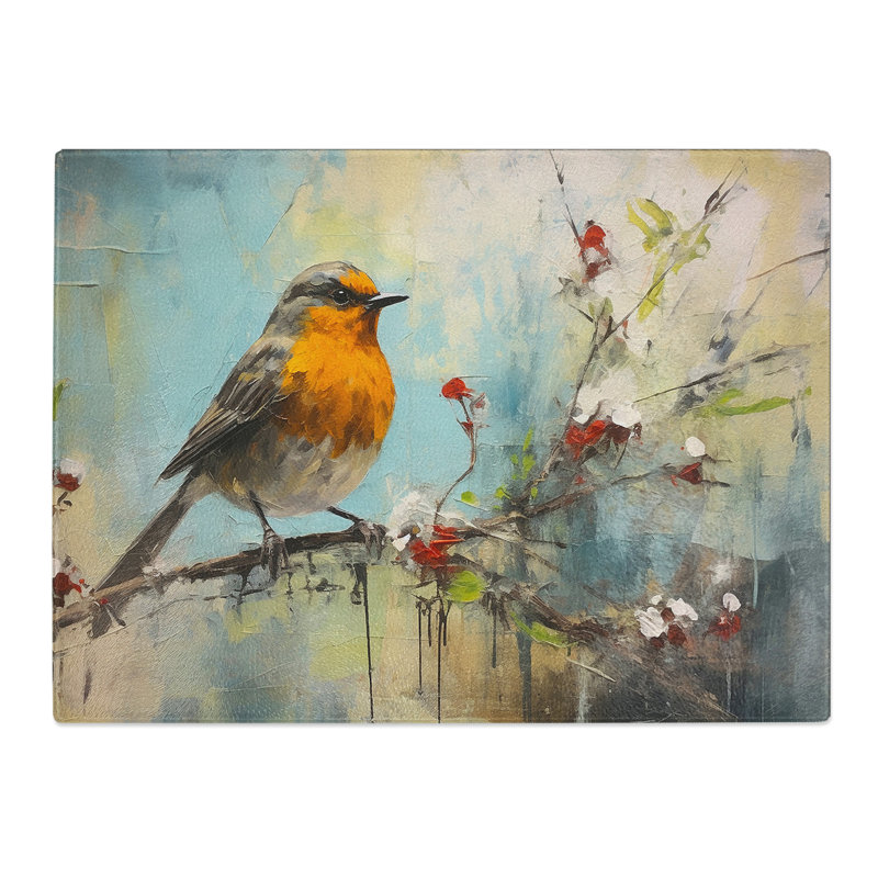 Robin Bird Abstract  Glass Chopping Board