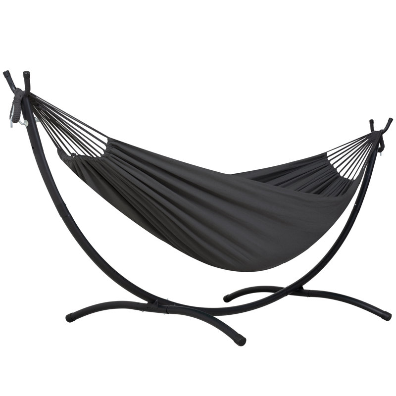 9,35 pi Ensemble de lit hamac d'extérieur pliable et portatif pour 2 personnes de style brésilien avec support, Non, Noir uni