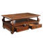Table basse à finition noyer avec 4 tiroirs fonctionnels et 1 tablette classique pour un salon
