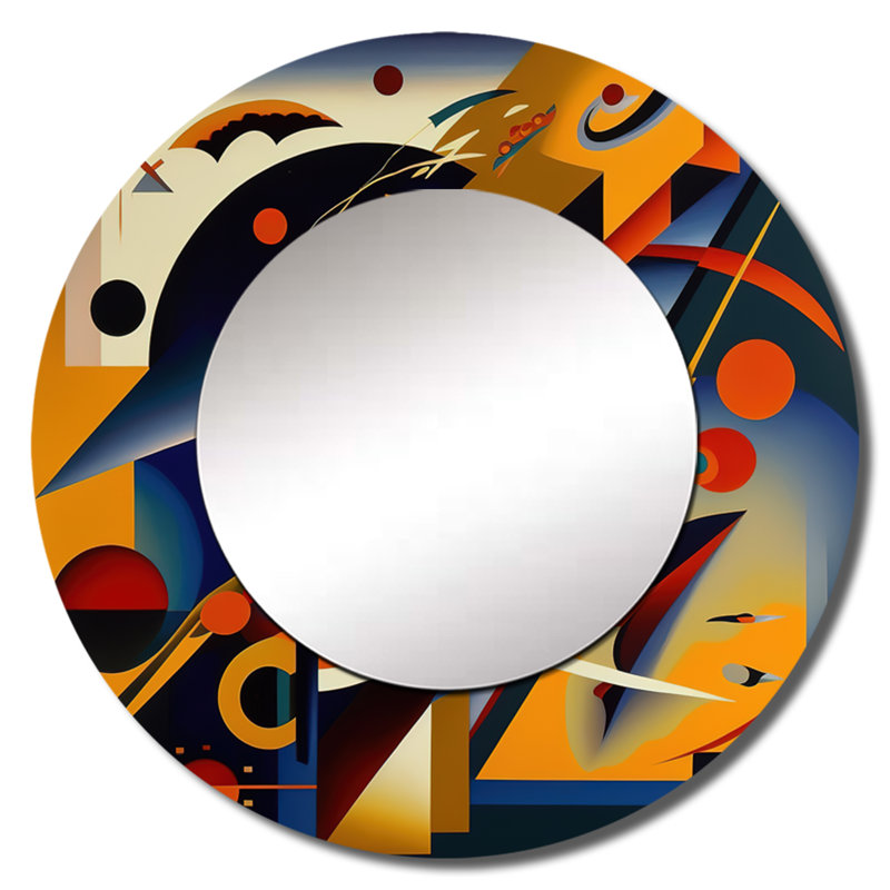 Slessor multicolore géométrique orange formes IV - miroir géométrique unique, grand miroir mural moderne, art imprimé en métal