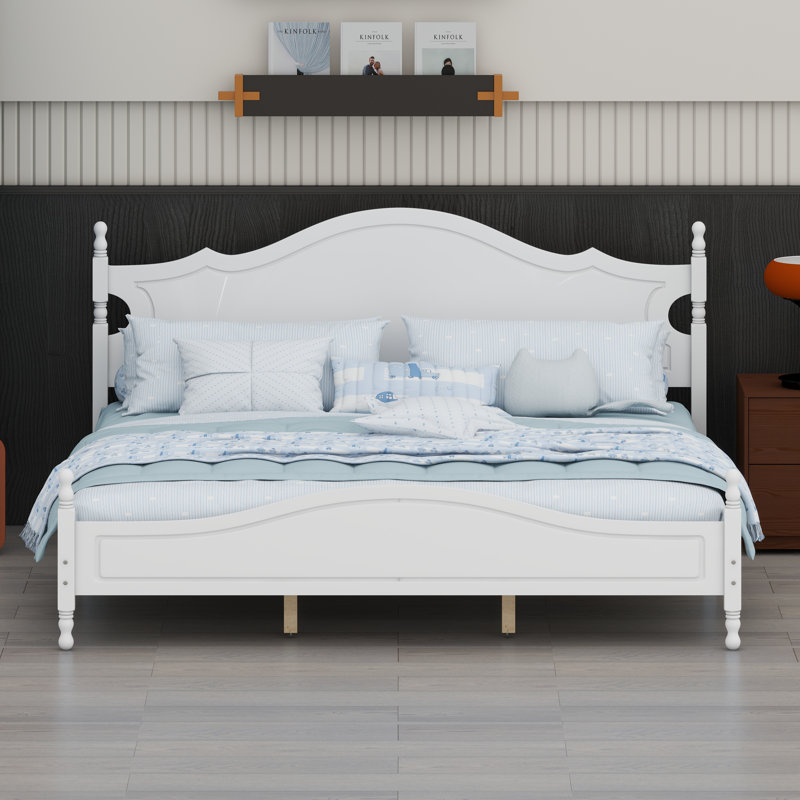 Base de lit plateforme rétro avec tête de lit et lattes robustes, White