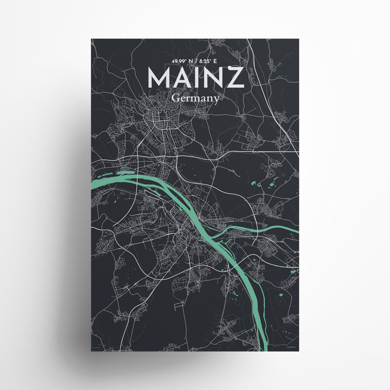 Mainz City Map in Dream 1 Piece Wall Art, 36cm H x 24cm W x 0.05cm D