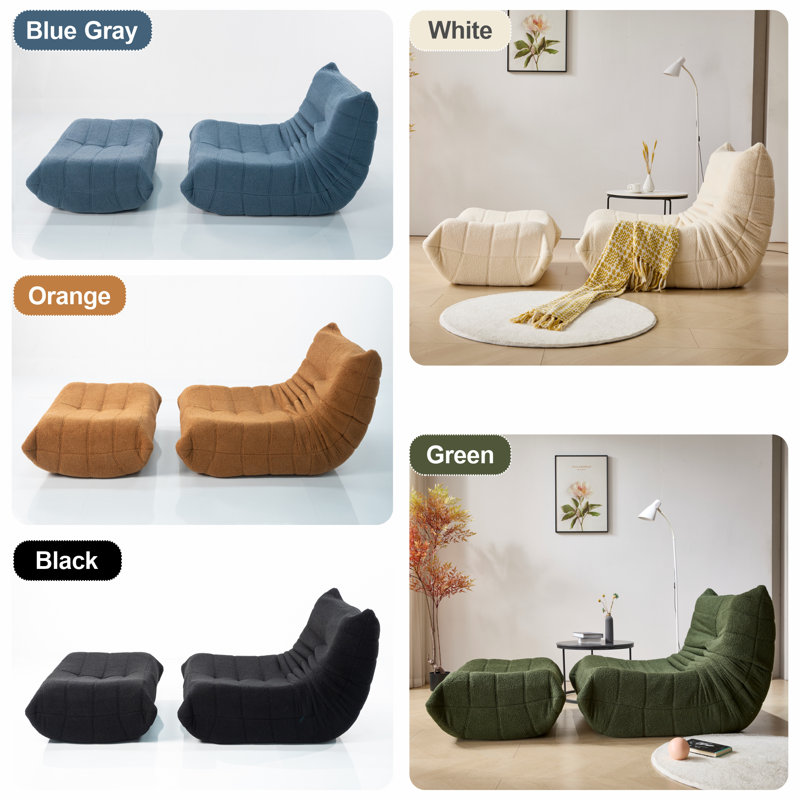Teddy Fabric Standard Armless Bean Bag Chair & Lounger, Blue Gray