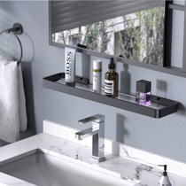 YorkHoMo Glass Corner Shelf Glass Shelves for Bathroom Shower Corner Shelf  with Rail Wall Mounted Drill