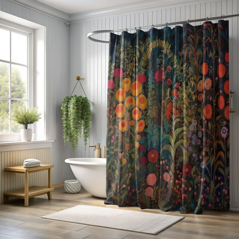 Rideau de douche Martain, H 74 po x l 71 po, Floral 1