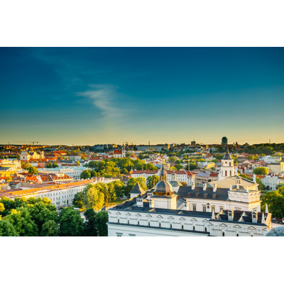 Sunset Sunrise Cityscape Of Vilnius by Bruev - Wrapped Canvas Print