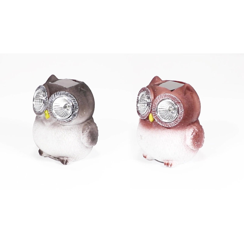 Weather-Resistant Solar LED Owl Garden Statues, Set of 2