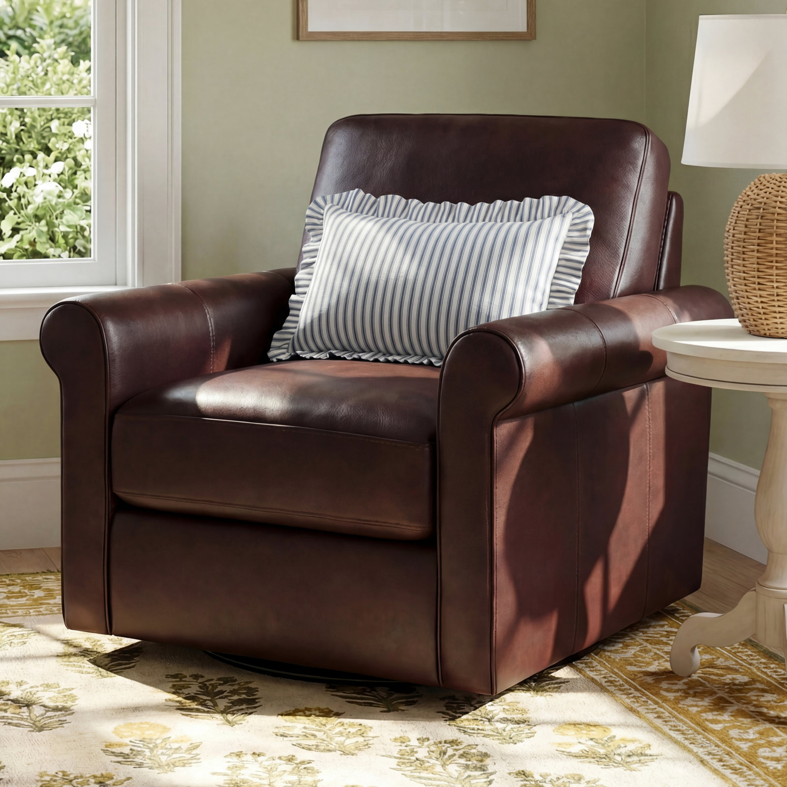 Mayoworth Top Grain Leather Swivel Chair, Brookfield Gray Genuine Leather
