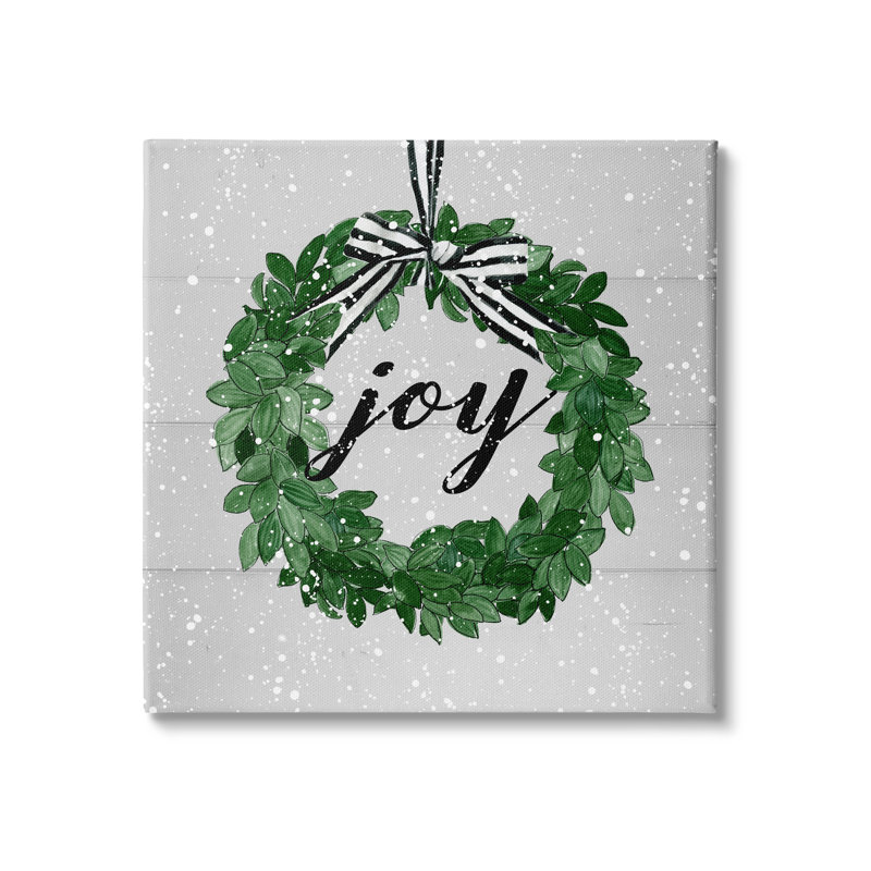 Joy, sentiment, vert, hiver, feuille, couronne, neige, motif gris, surdimensionné, rustique, H 17 po x l 17 po x P 1,5 po
