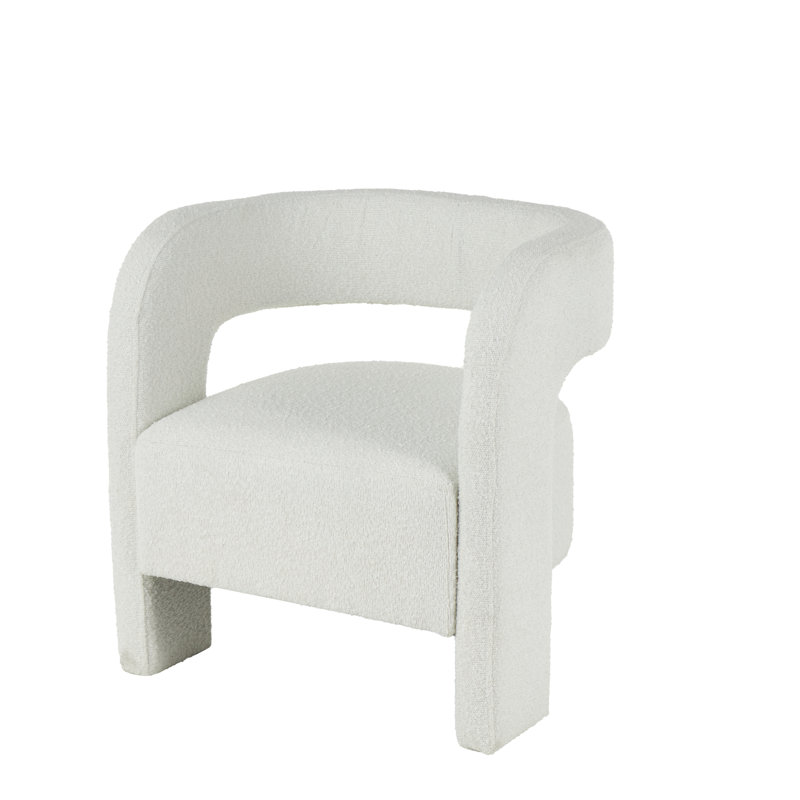 Rayisha Polyester Curved Back Mid Century Modern Round Boucle White Accent Chair