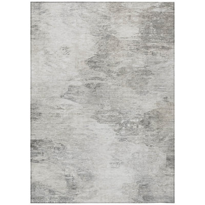3' X 5' Silver Gray And Ivory Abstract Washable Indoor Outdoor Area Rug