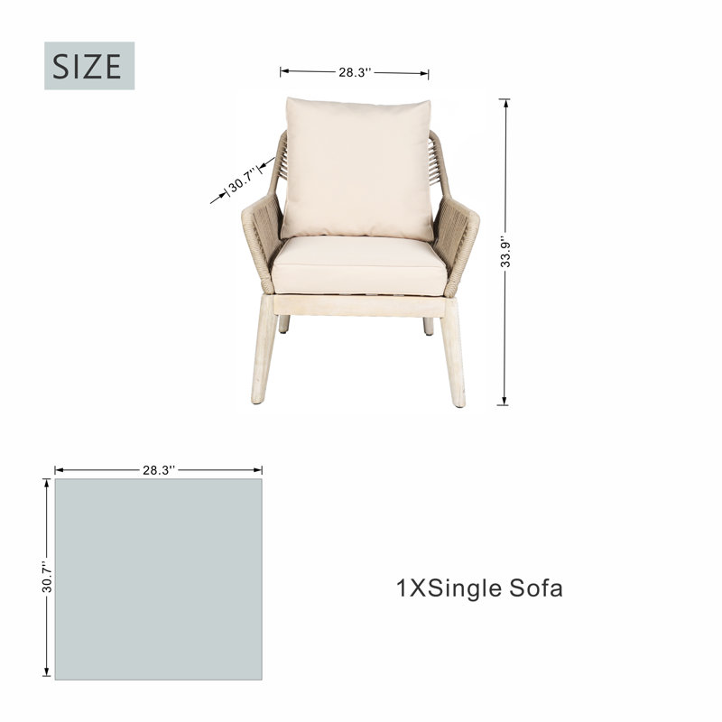 Canapé d'extérieur simple en bois d'acacia avec coussins beiges 2 pièces Hawise