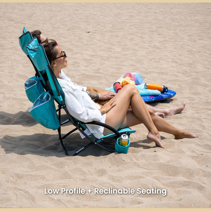 Ensemble de 2 chaises de plage pliantes avec appui-tête, Bleu