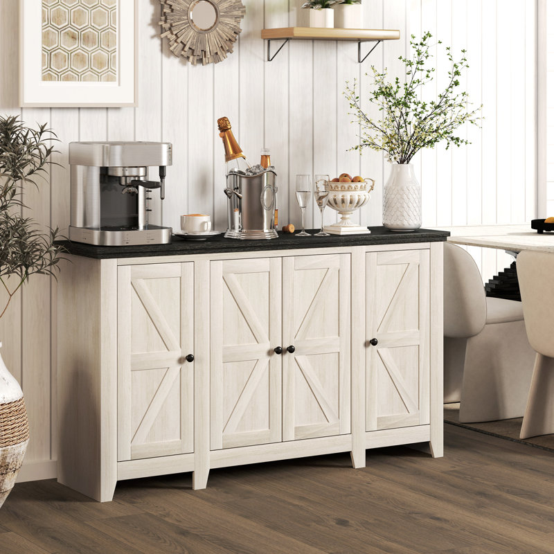 Buffet avec tablettes réglables, portes, grain de bois blanc