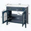 Meuble-lavabo Mid-Century avec capteur de mouvement et verre à motif, bleu-948505103