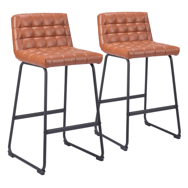 Pago Upholstered Counter Stool, Bar Stool (29.9" Seat Height), 100% Polyurethane-Brown