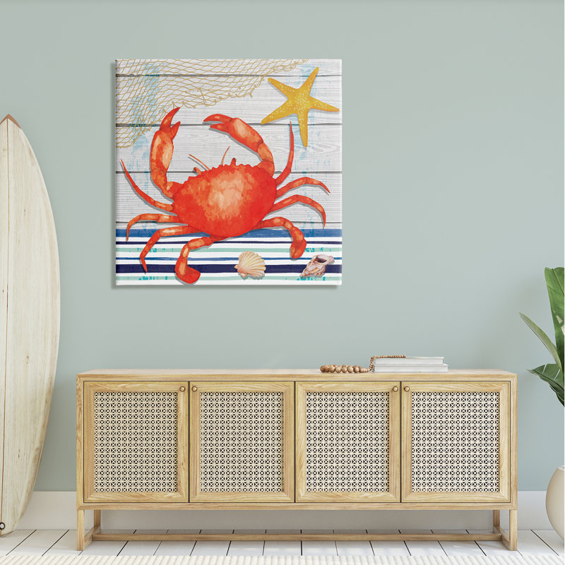 «Nautical Striped Red Crab Sea Life» par N / A - impression sur toile tendue, H 36 po x l 36 po x P 1,5 po
