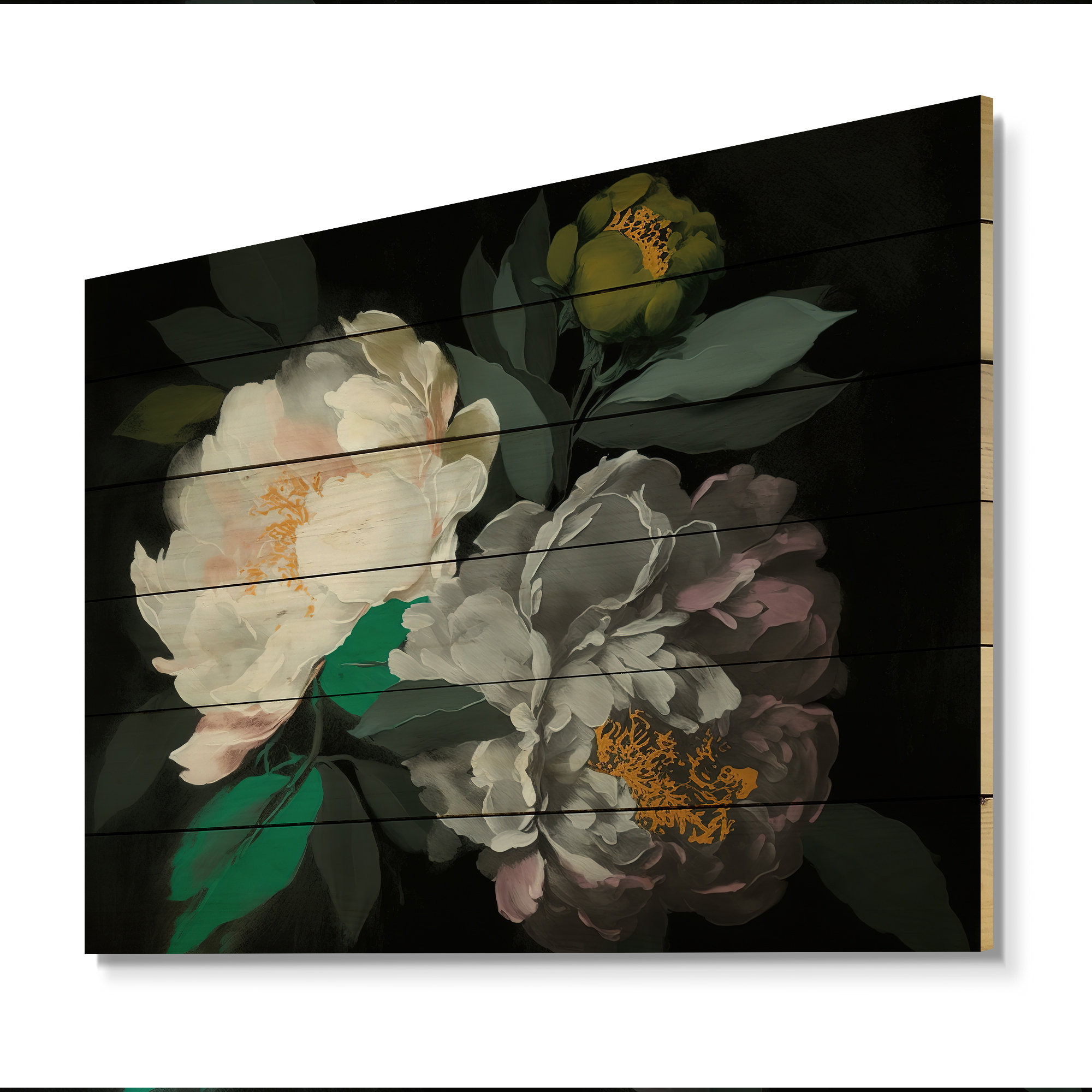 Red Barrel Studio® White Blossoming Peony On Black VI - Floral Peony ...