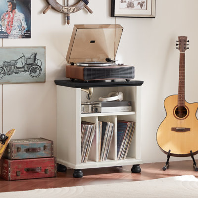 Support pour platine vinyle 24 pouces de style années 50 avec station de charge, rangement et étagère d'exposition pour vinyles