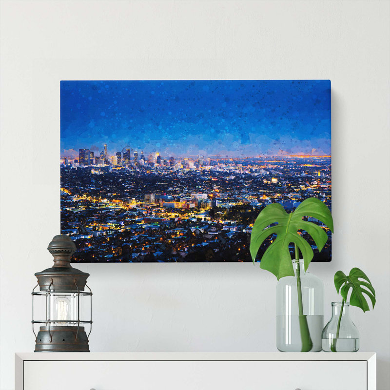 Los Angeles City Skyline At Night In Abstract - Wrapped Canvas, 60cm H x 91cm W x 3cm D