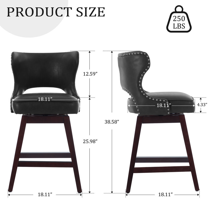 26" Solid Wood Swivel Counter Stool, Black, 4