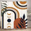 Rideau de douche Boho Mid Century Abstract Retro Palm Leaf Plant Sun Arch Minimalist-464574709