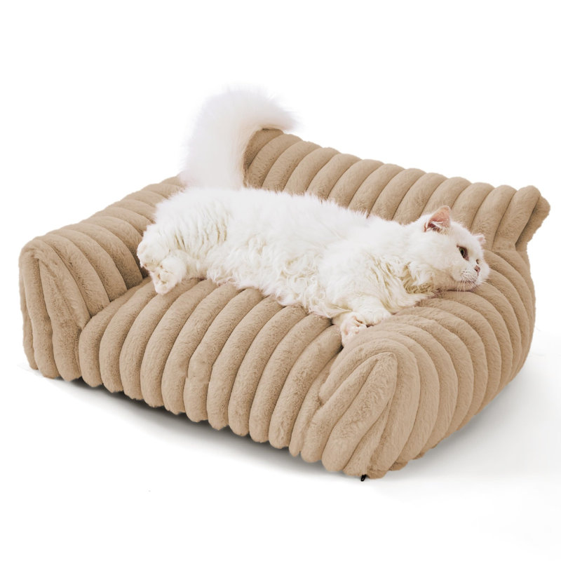 Lit pour animal de compagnie en tissu doux et moelleux - Lit douillet pour chats et petits chiens, Beige