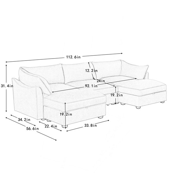 Hokku Designs U Shape 4 Seater Deep Seat Sofa Couch With Ottomans,4 ...