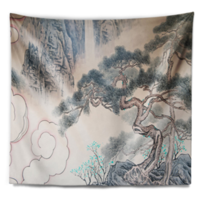 Tapisserie art floral bleu chinois, H 32 po x l 39 po
