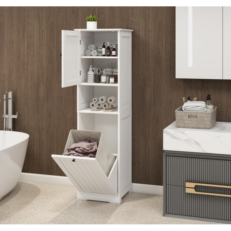 One-Compartment One-Door Tilt-Out Laundry Sorter Cabinet - White